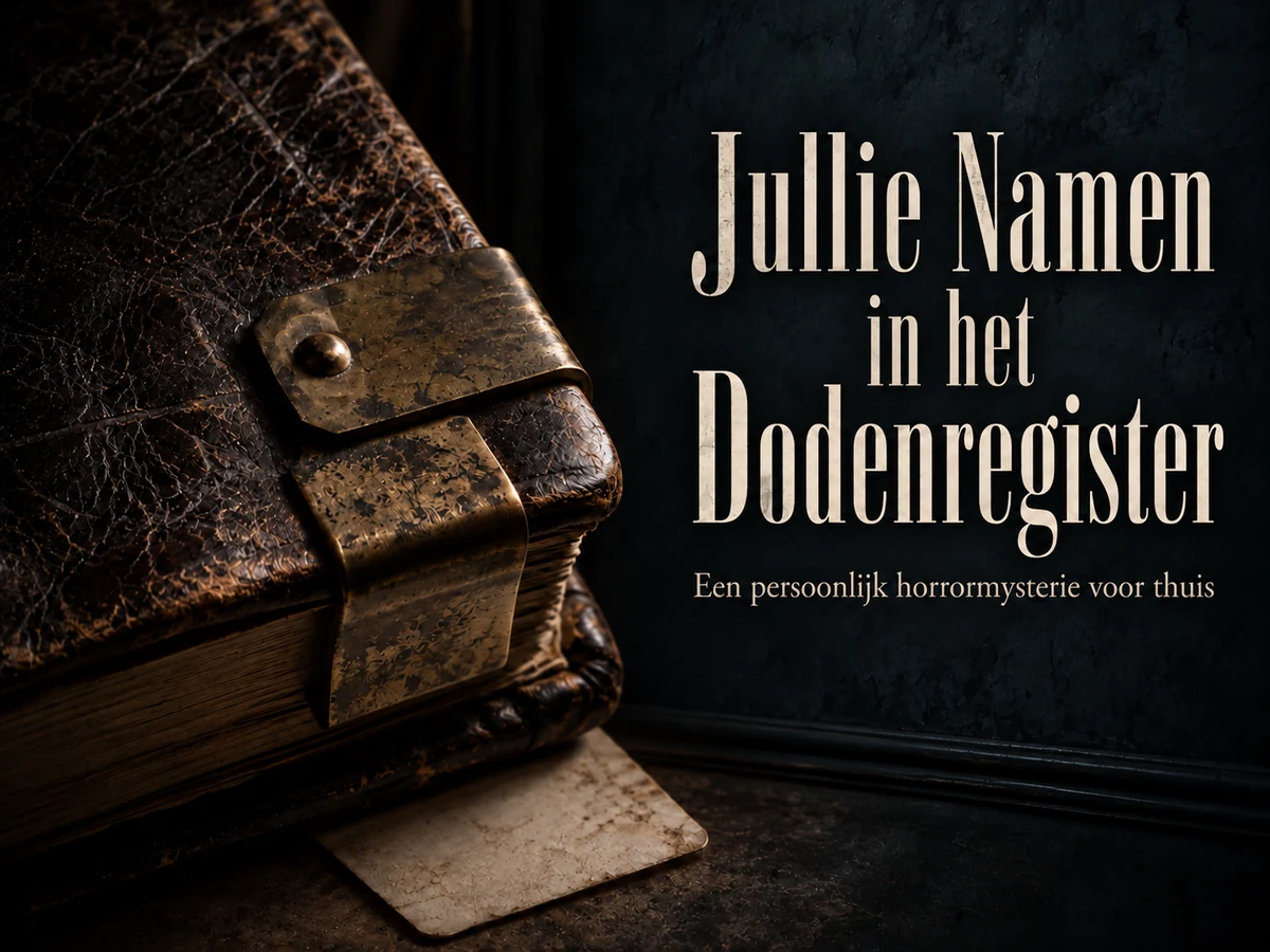 Jullie Namen in het Dodenregister: een persoonlijk horrormysterie met een verweerd leren register.