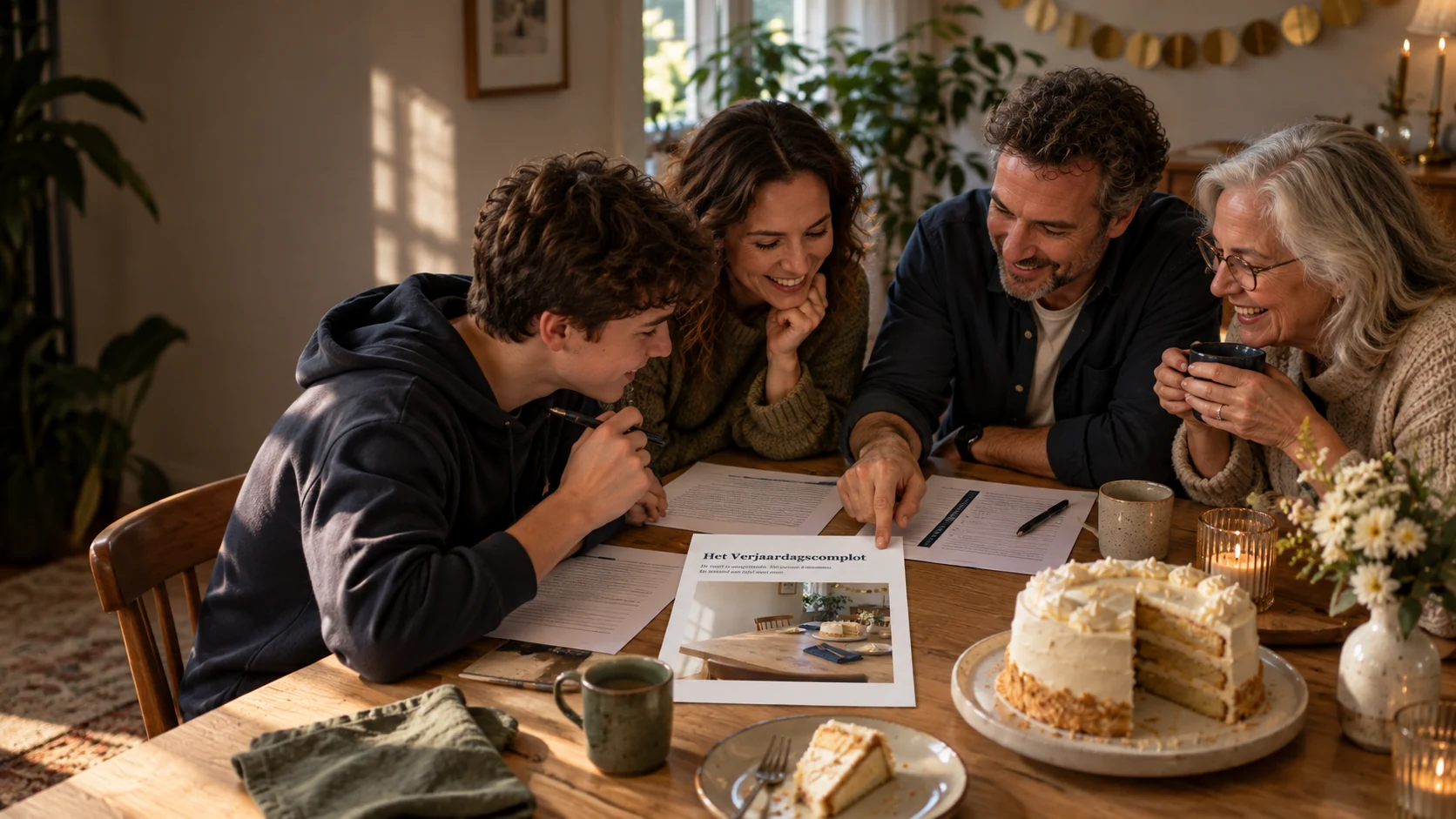 Samen overleggen over het spel aan tafel