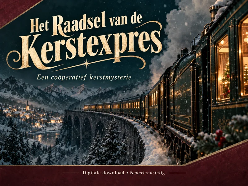 Het Raadsel van de Kerstexpres: Nederlandstalig kerstmysterie met een klassieke trein in de sneeuw.