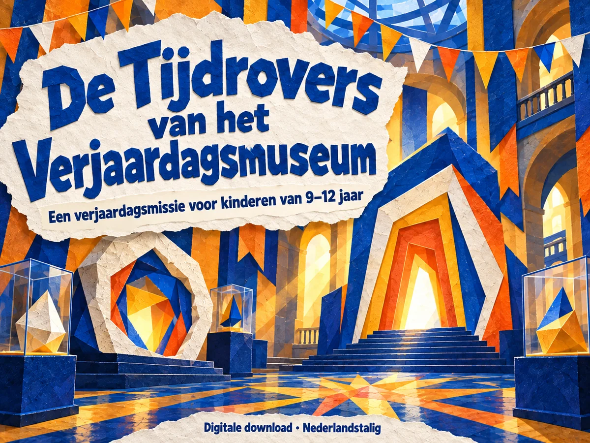 Hoofdbeeld van De Tijdrovers van het Verjaardagsmuseum, een Nederlandstalige digitale download.