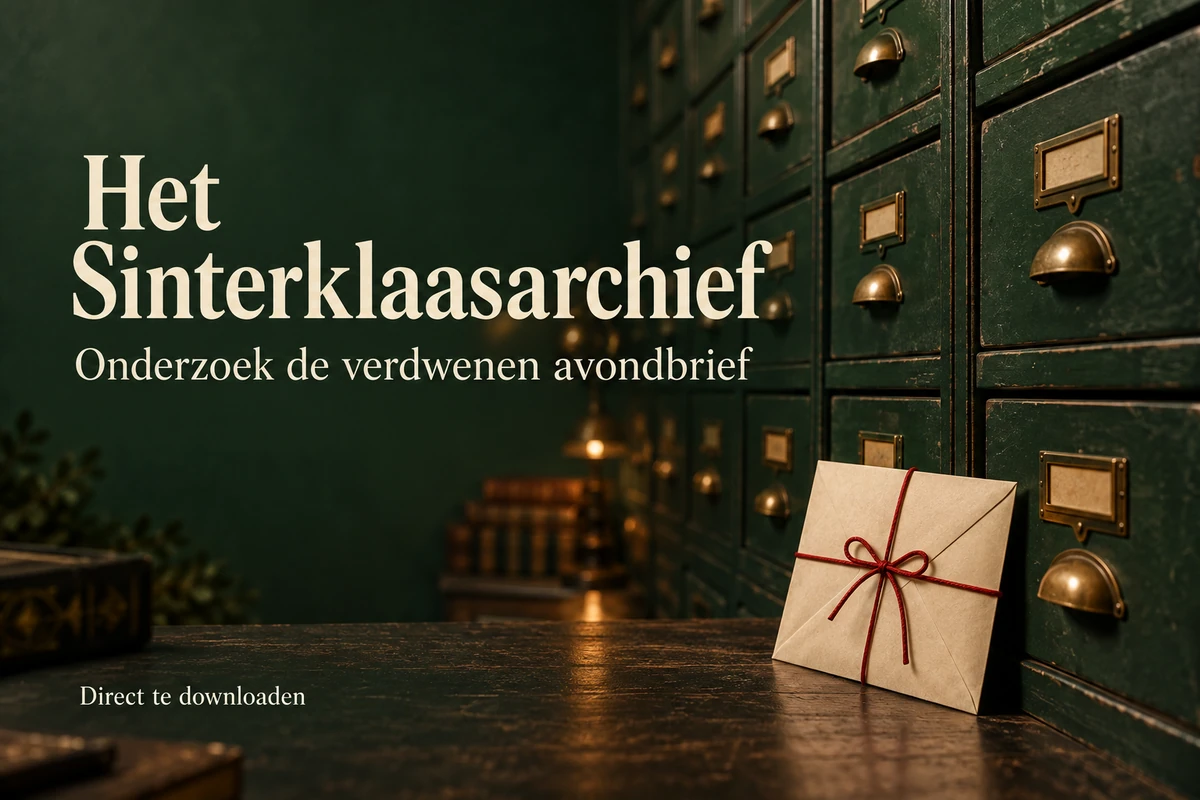 Het Sinterklaasarchief: een gesloten brief voor een donkergroene archiefkast; onderzoek de verdwenen avondbrief met een directe download.