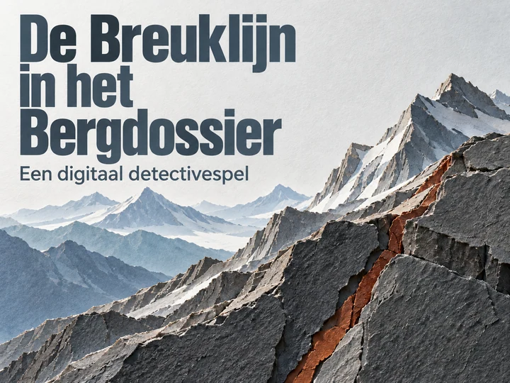 Hoofdbeeld van De Breuklijn in het Bergdossier met een berglandschap van gelaagd papier.