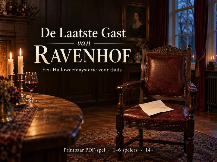 De laatste gast van Ravenhof: een brief op een lege rode stoel in een landhuis bij kaarslicht