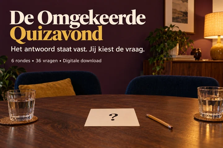 De Omgekeerde Quizavond in een warme huiselijke eethoek: het antwoord staat vast en jij kiest de vraag.